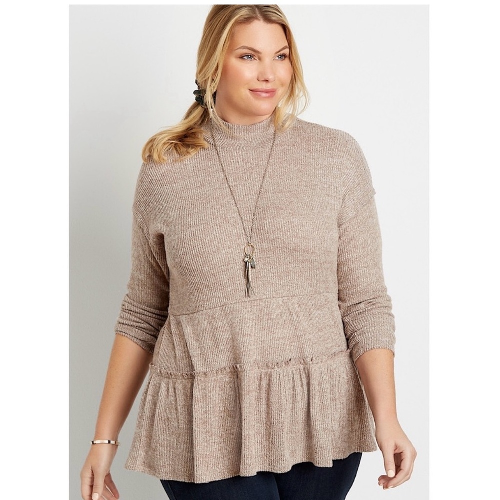 NWT Maurices Solid Ribbed Mock Neck Babydoll Top